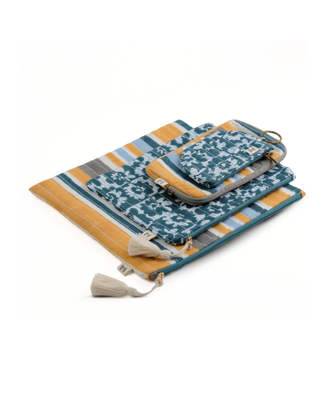 Set of 4 - Barcode Yellow & Blue Flat Pouch