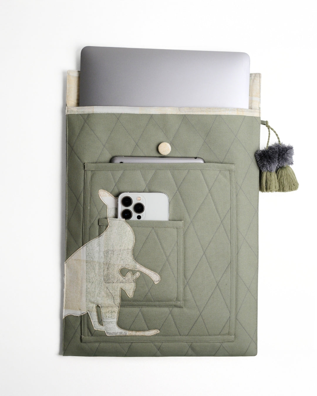 Gond Folk Kangaroo - Green Laptop Sleeve