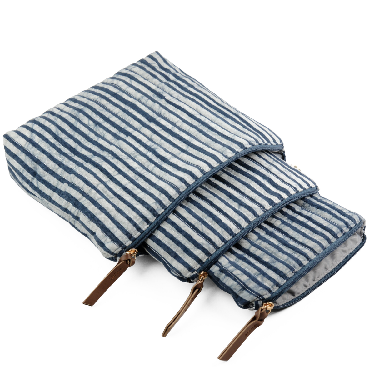 Set of 3 - Midnight Stripes Blue Toiletry Pouches
