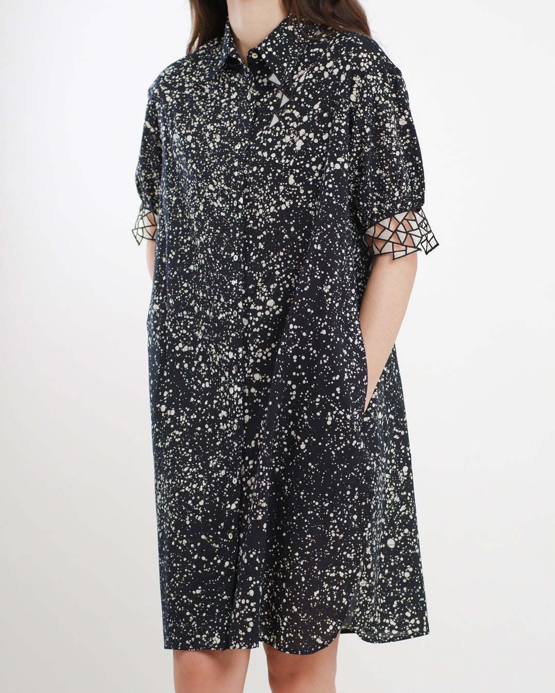 Black Stipples Batik Shirt Dress