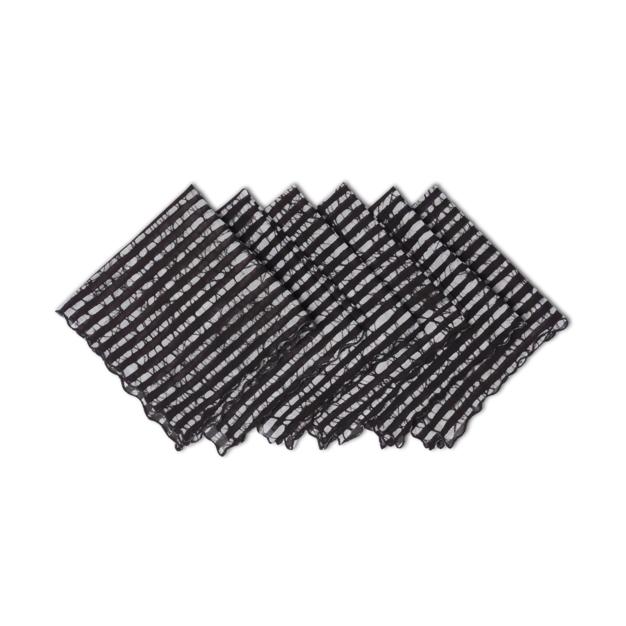 Set of 6 - Stripes Black Cocktail Napkins