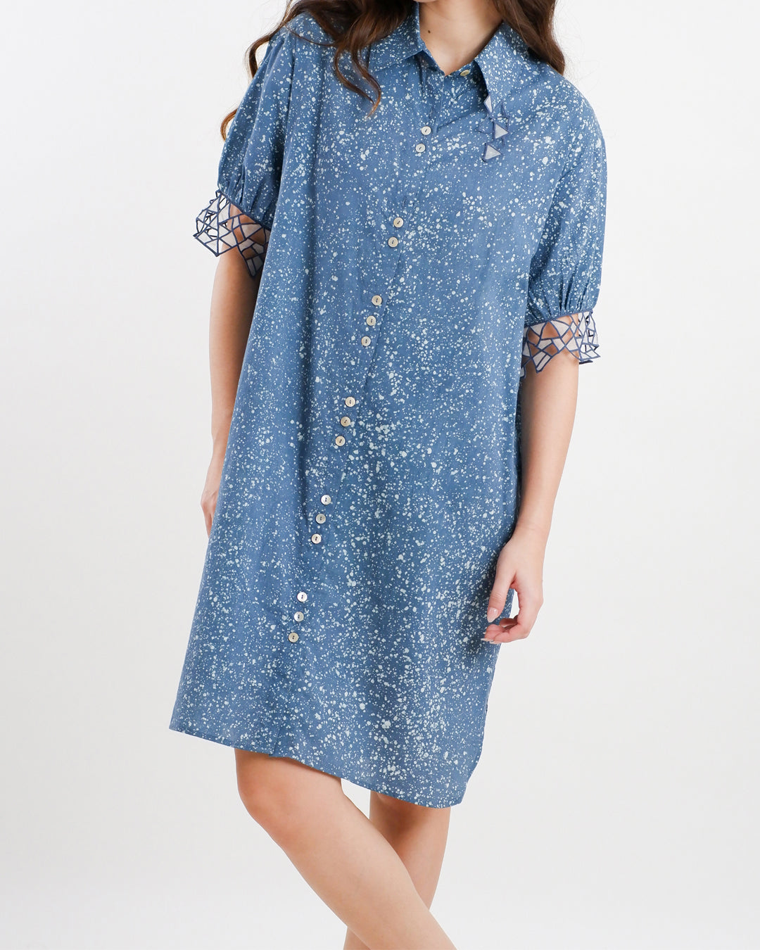 Cool Blue Stipples Batik Shirt Dress