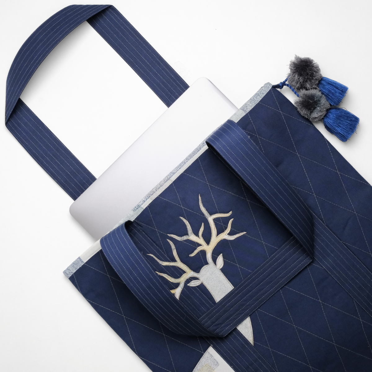Gond Folk Deer - Blue Laptop Tote