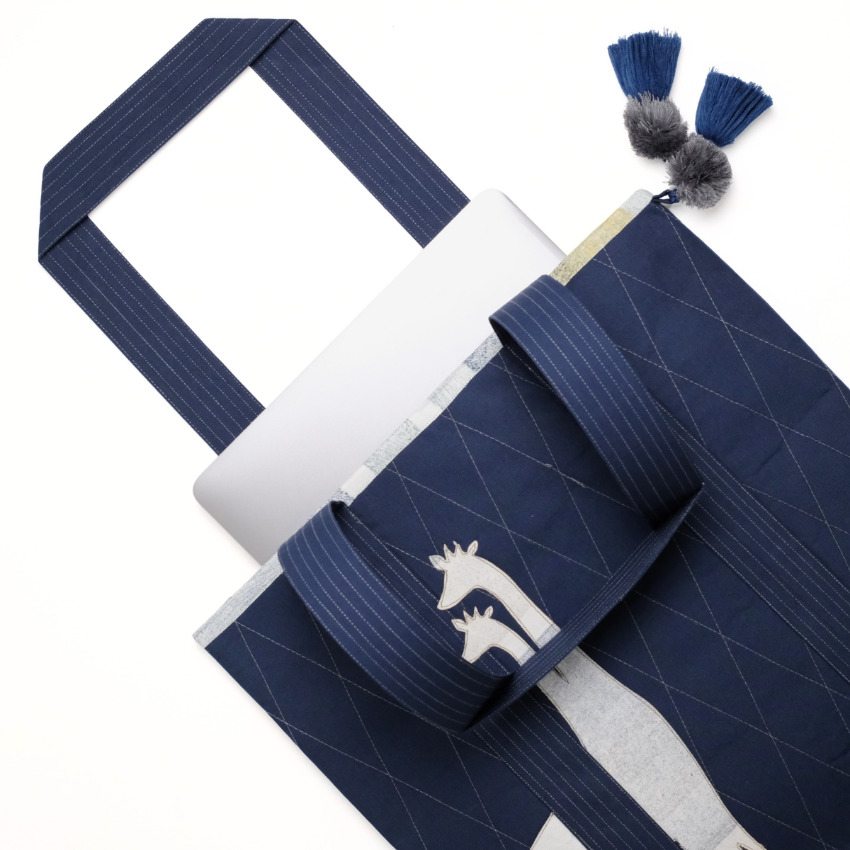 Gond Laptop Tote - Giraffe (Blue)