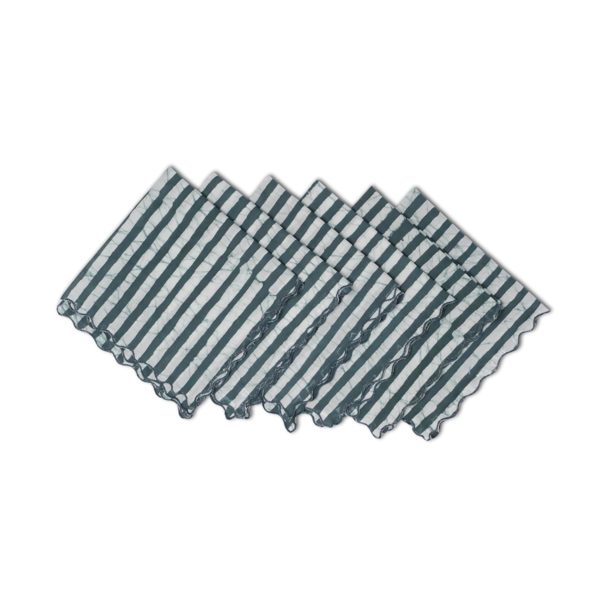 Set of 6 - Stripes Green Cocktail Napkins