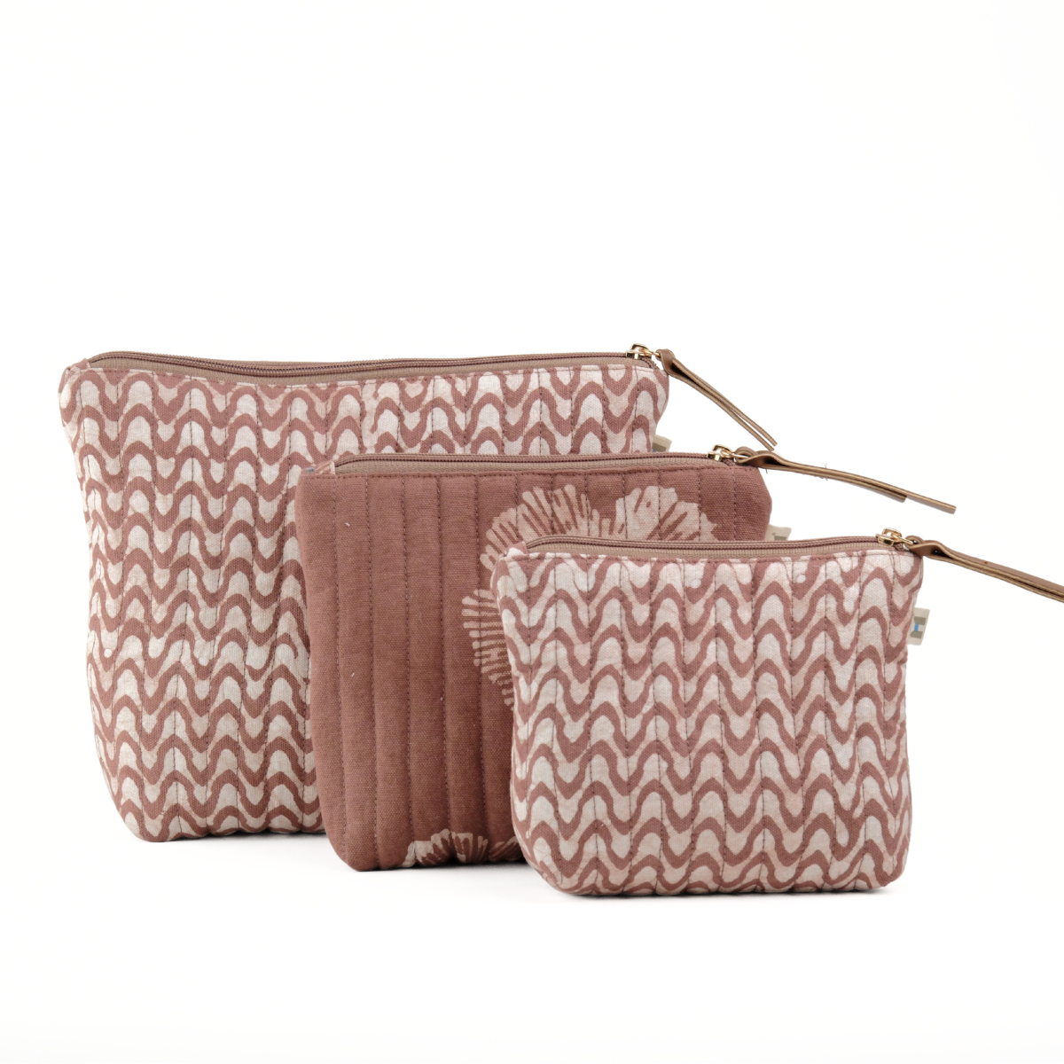 Set of 3 - Mocha Mousse Waves Toiletry Pouches