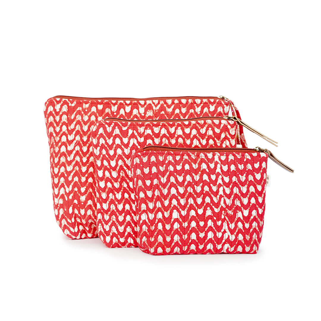 Set of 3 - Crimson Waves Toiletry Pouches