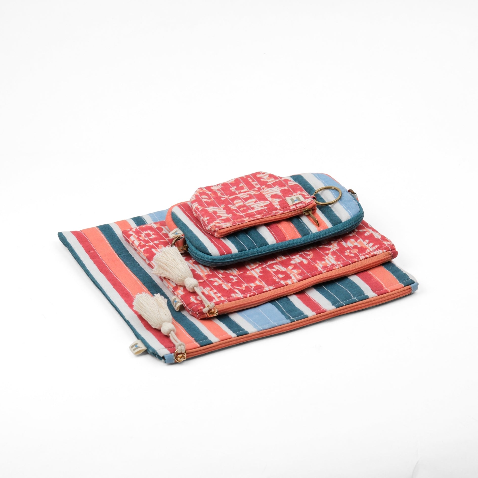 Set of 4 - Barcode Blue & Red Flat Pouch
