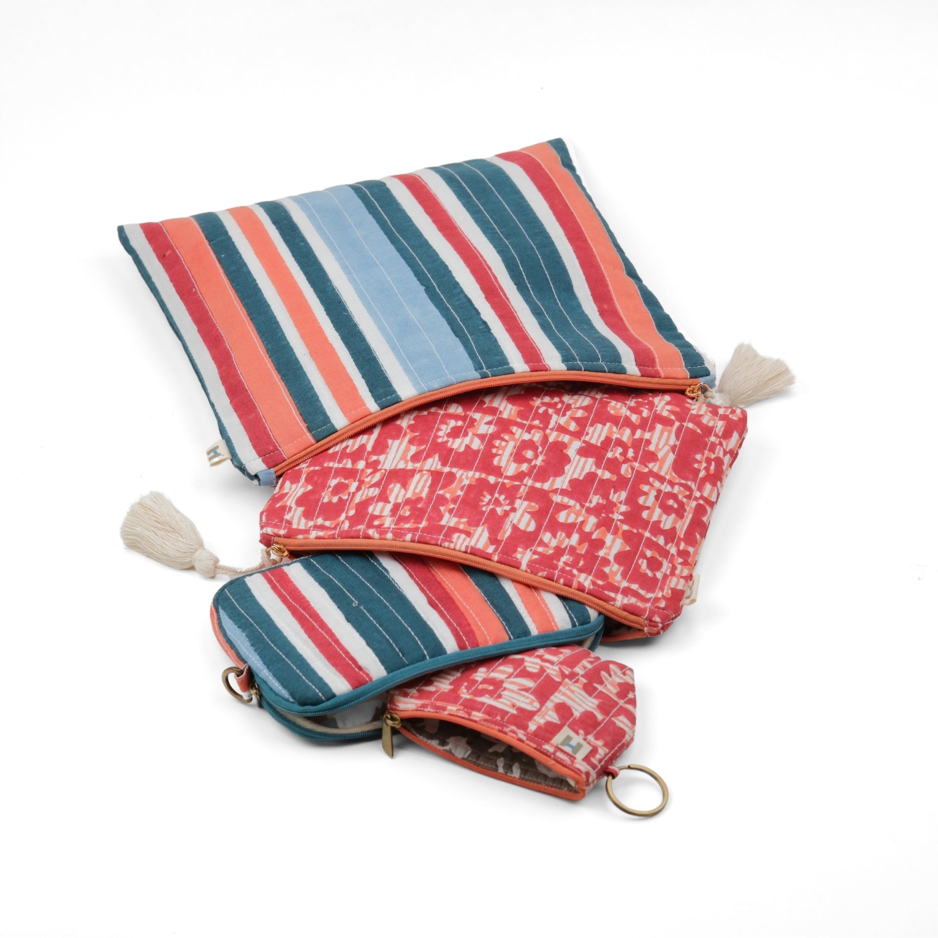 Set of 4 - Barcode Blue & Red Flat Pouch