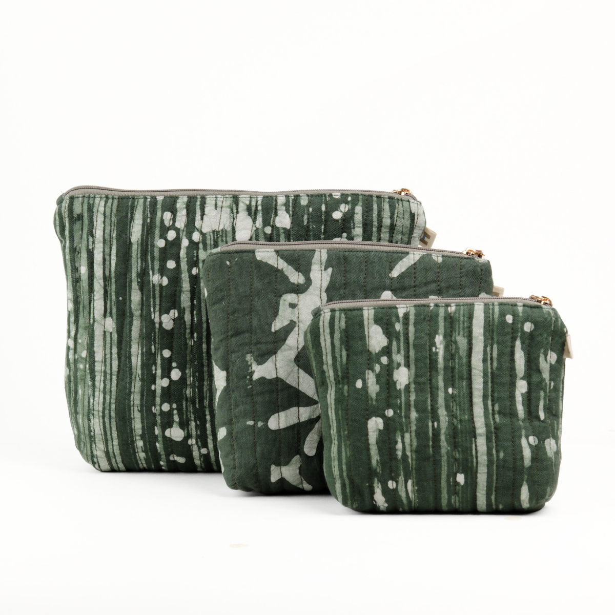 Set of 3 - Olive Stripes Toiletry Pouches