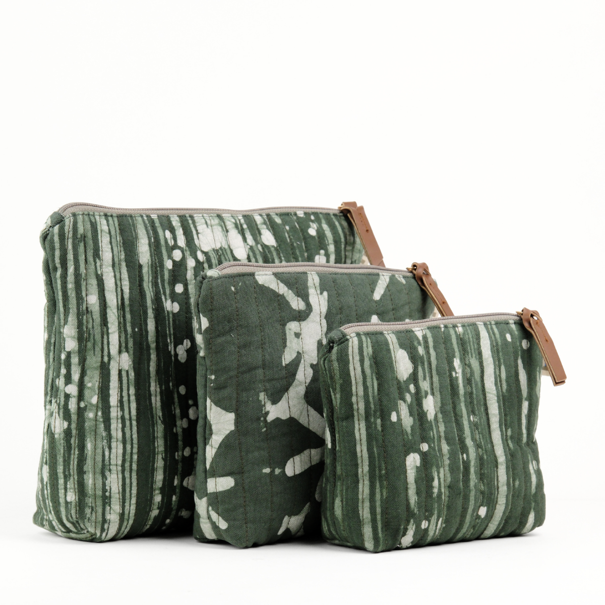 Set of 3 - Olive Stripes Toiletry Pouches