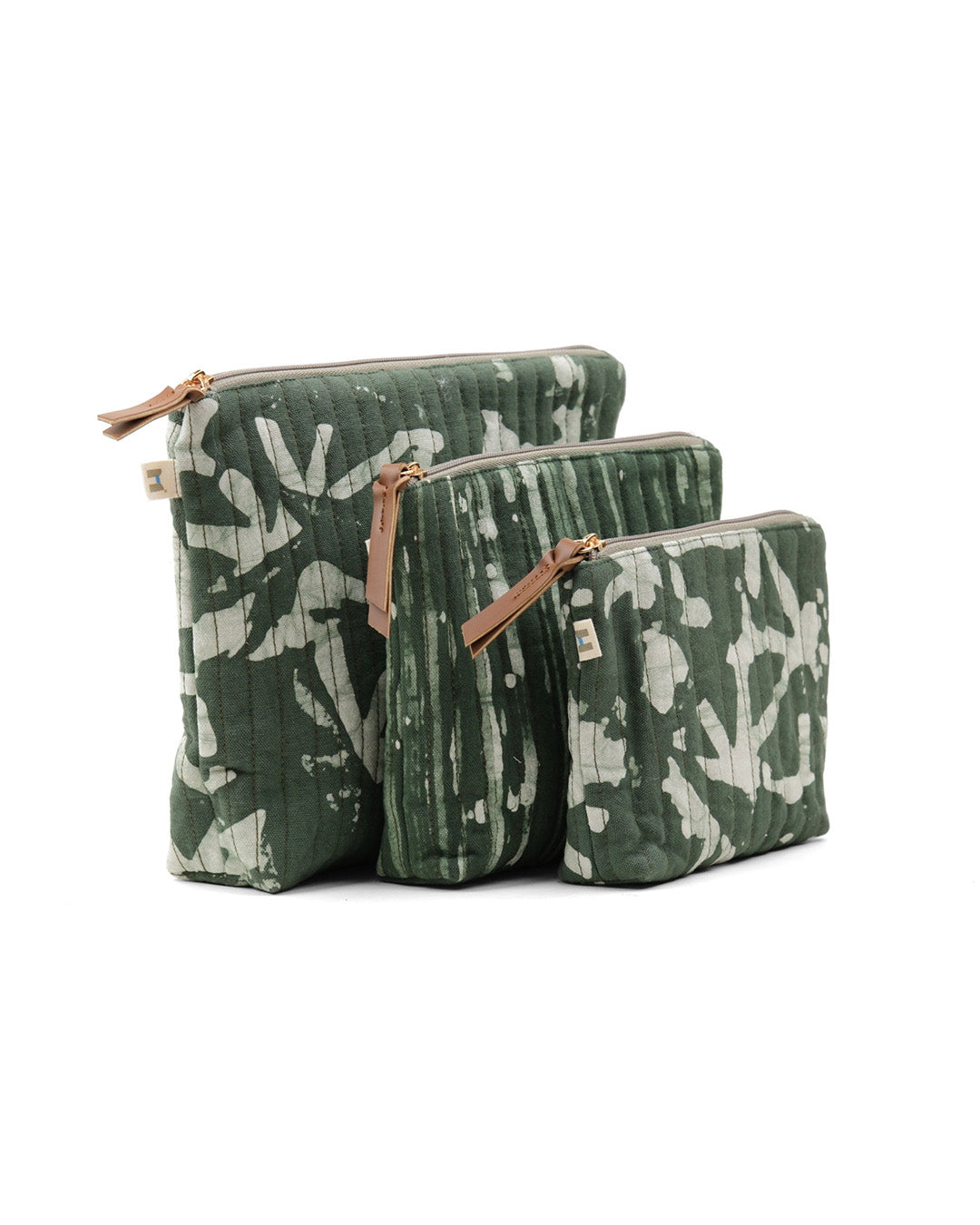 Set of 3 - Olive Abstract Toiletry Pouch