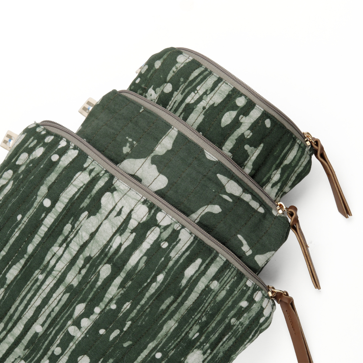 Set of 3 - Olive Stripes Toiletry Pouches