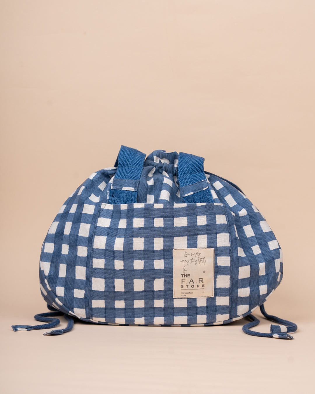 Blue Checkered Semi Circle Lunch Bag
