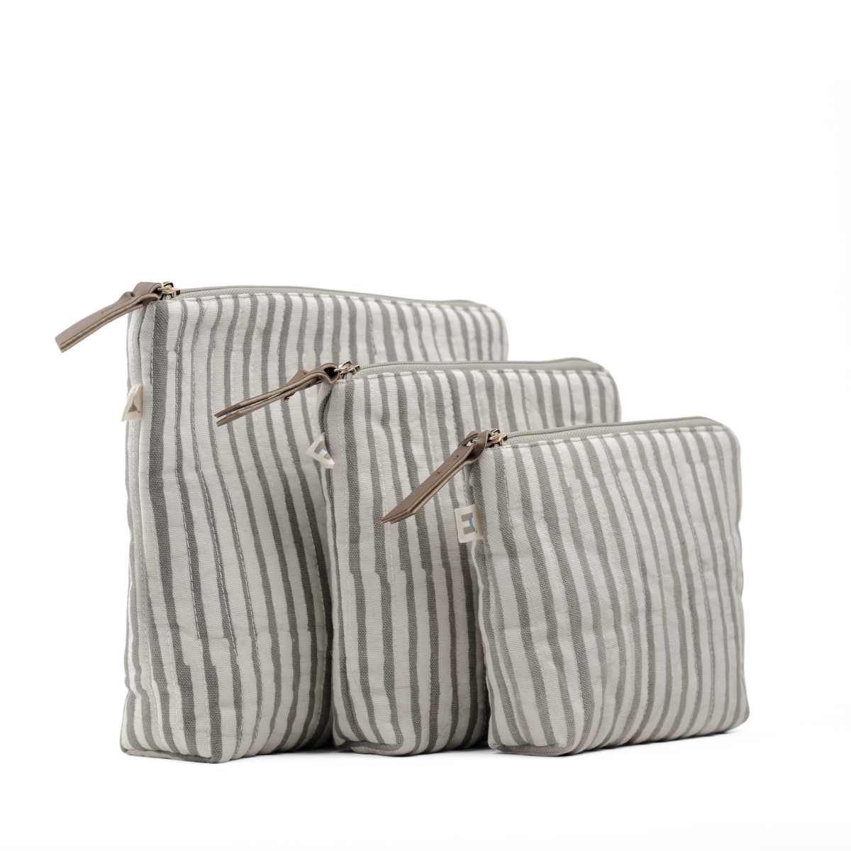Set of 3 - Silver Shadow Stripes Toiletry Pouches