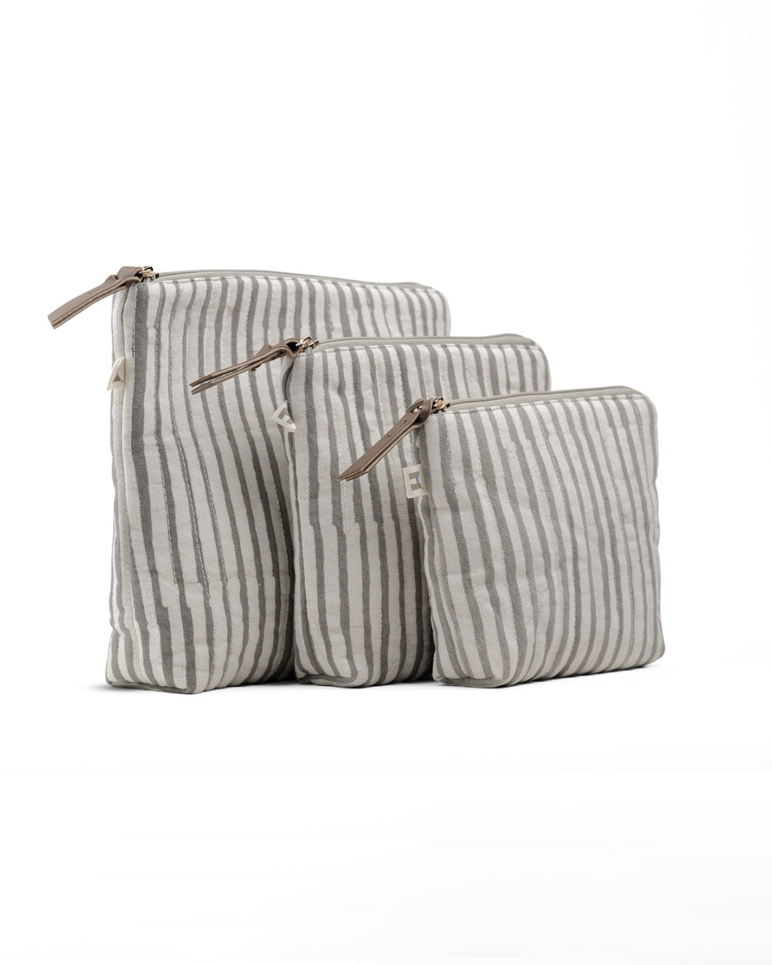 Set of 3 - Silver Shadow Stripes Toiletry Pouches