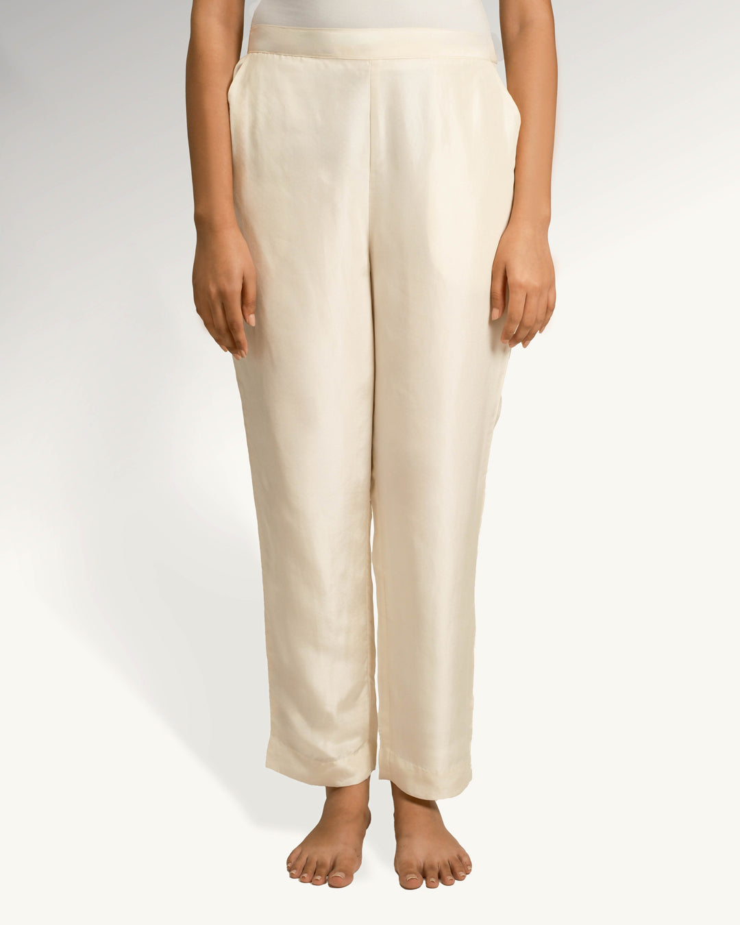 Silk Chanderi Ivory Pencil-Fit Pants