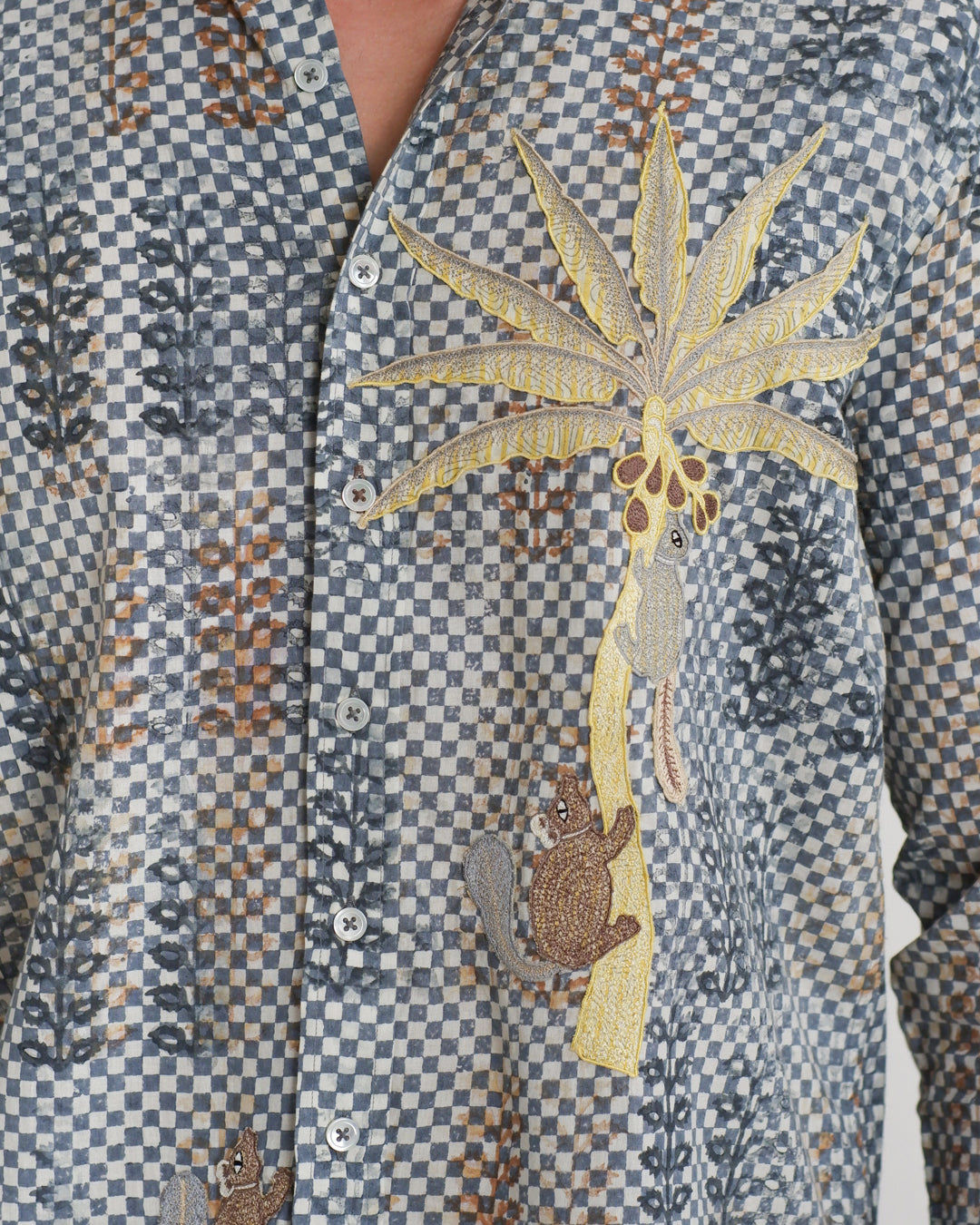 Block Print Embroidered Squirrel Long Sleeve Shirt