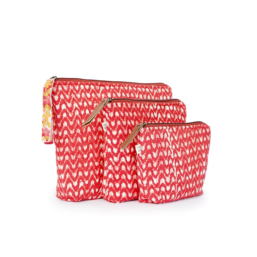 Set of 3 - Crimson Waves Toiletry Pouches