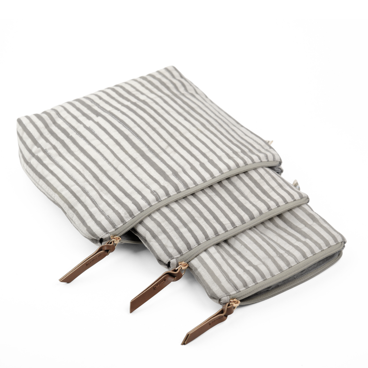 Set of 3 - Silver Shadow Stripes Toiletry Pouches