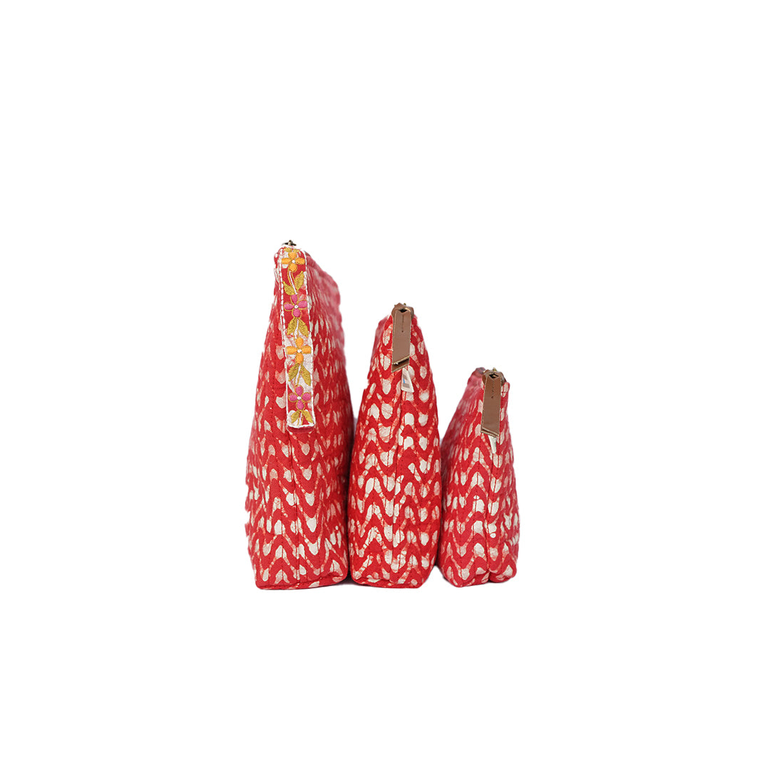 Set of 3 - Crimson Waves Toiletry Pouches