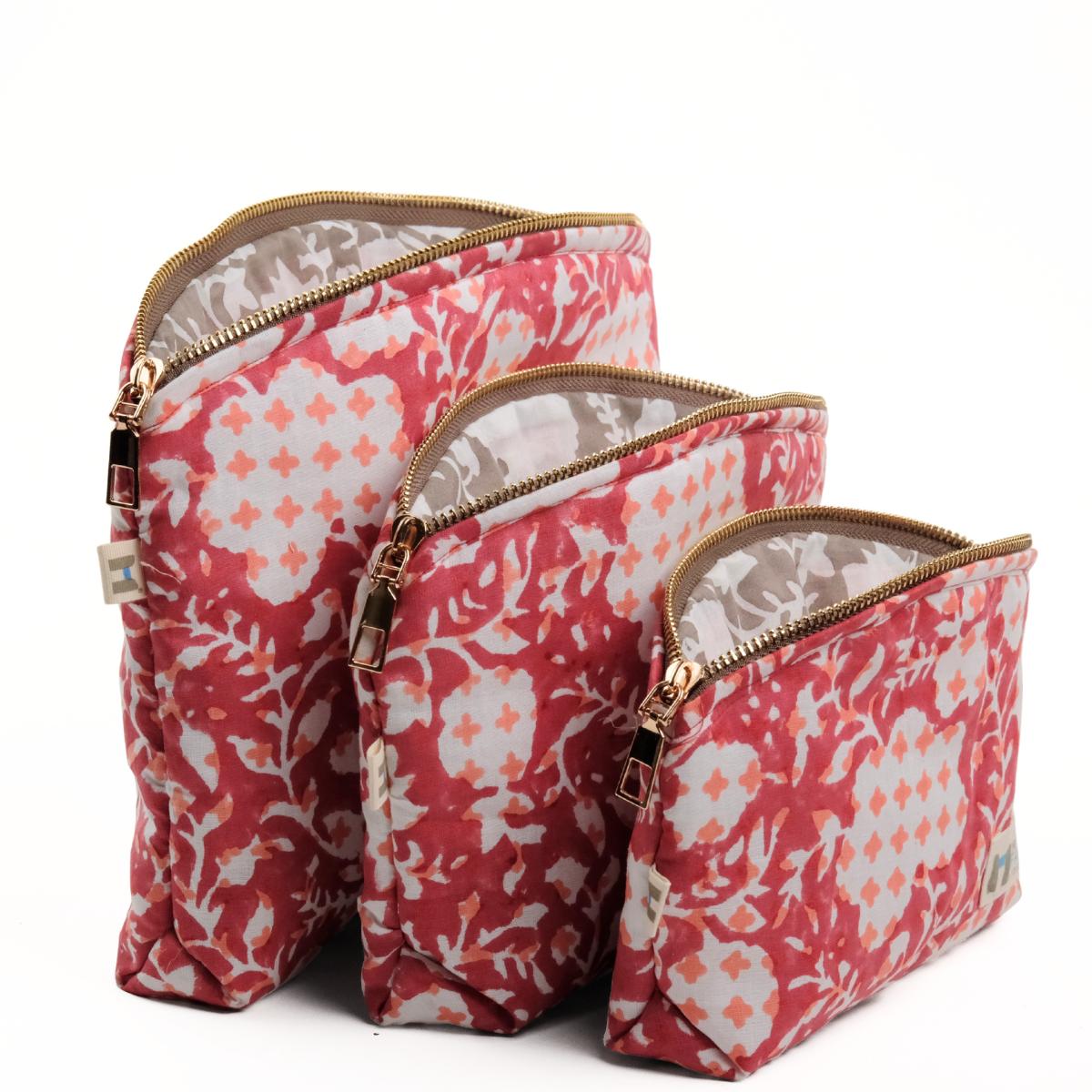 Set of 3 - Botanical Bliss Red Utility Pouch