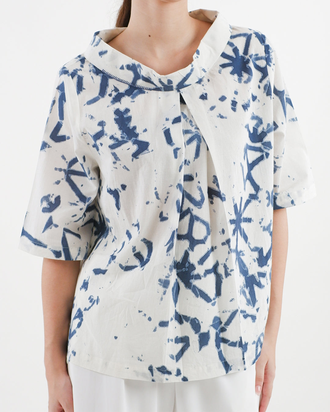 Broken Angles Block Print Turtleneck Top