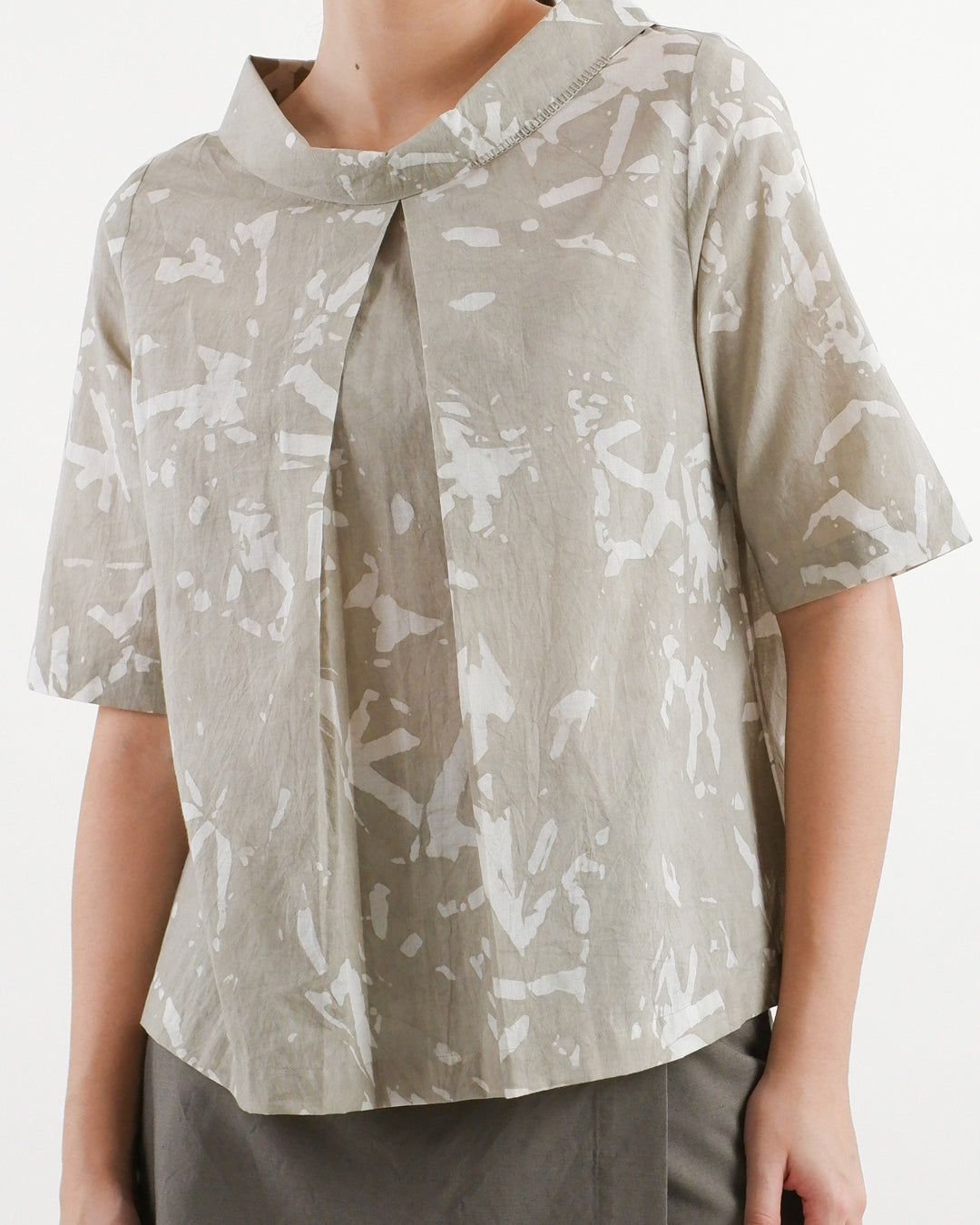 Broken Angles Beige Batik Turtleneck Top