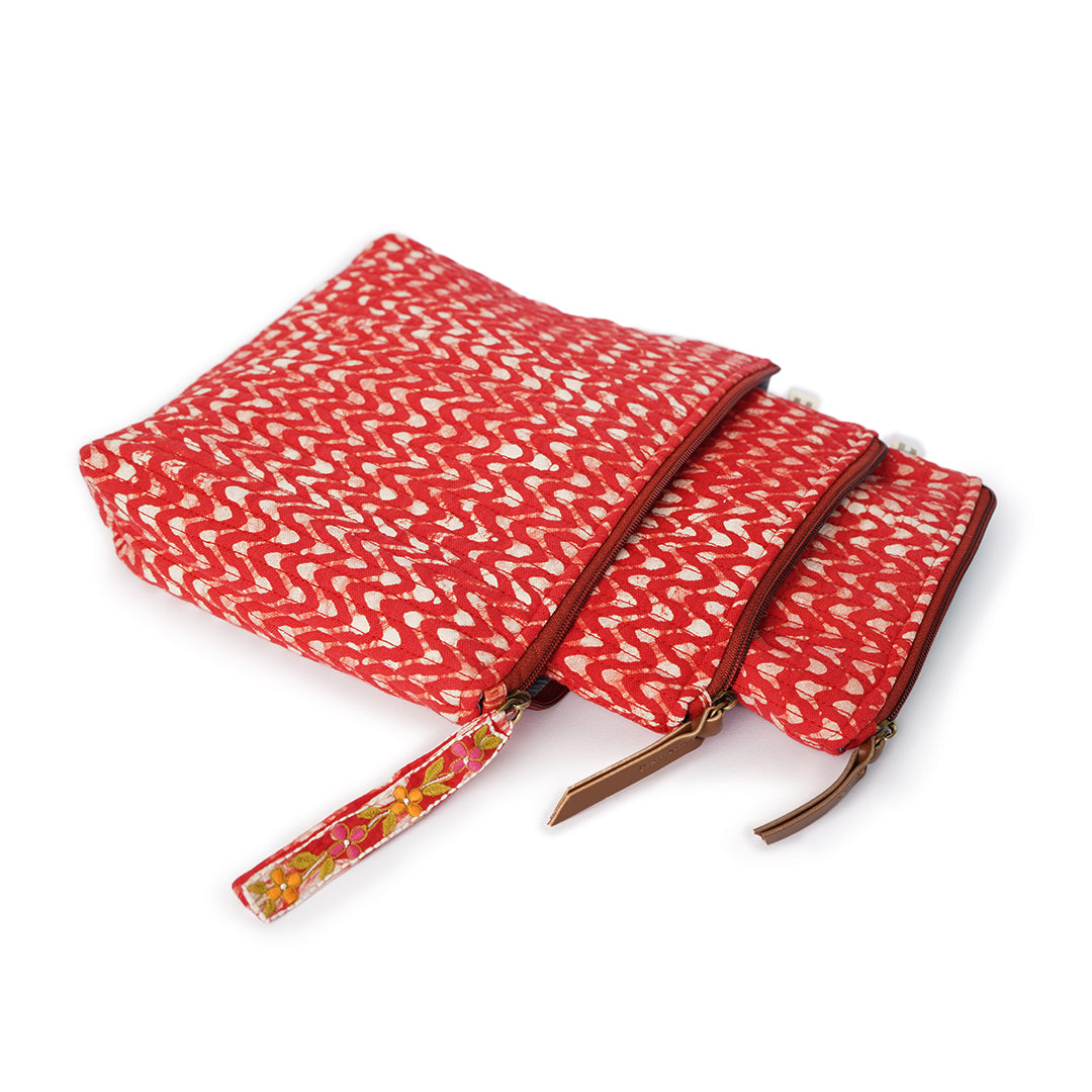 Set of 3 - Crimson Waves Toiletry Pouches