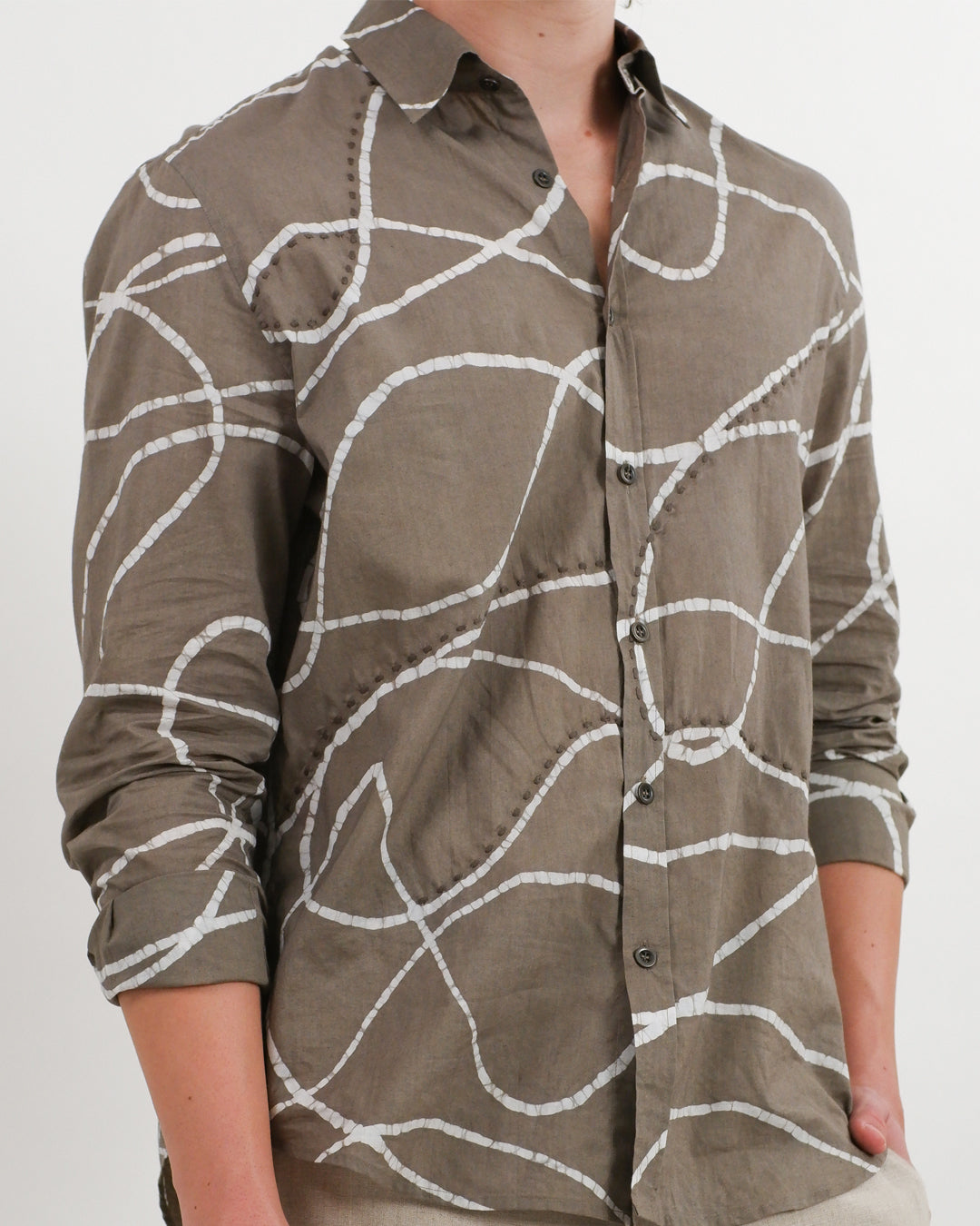 Earth Brown Looped Batik Long Sleeve Shirt