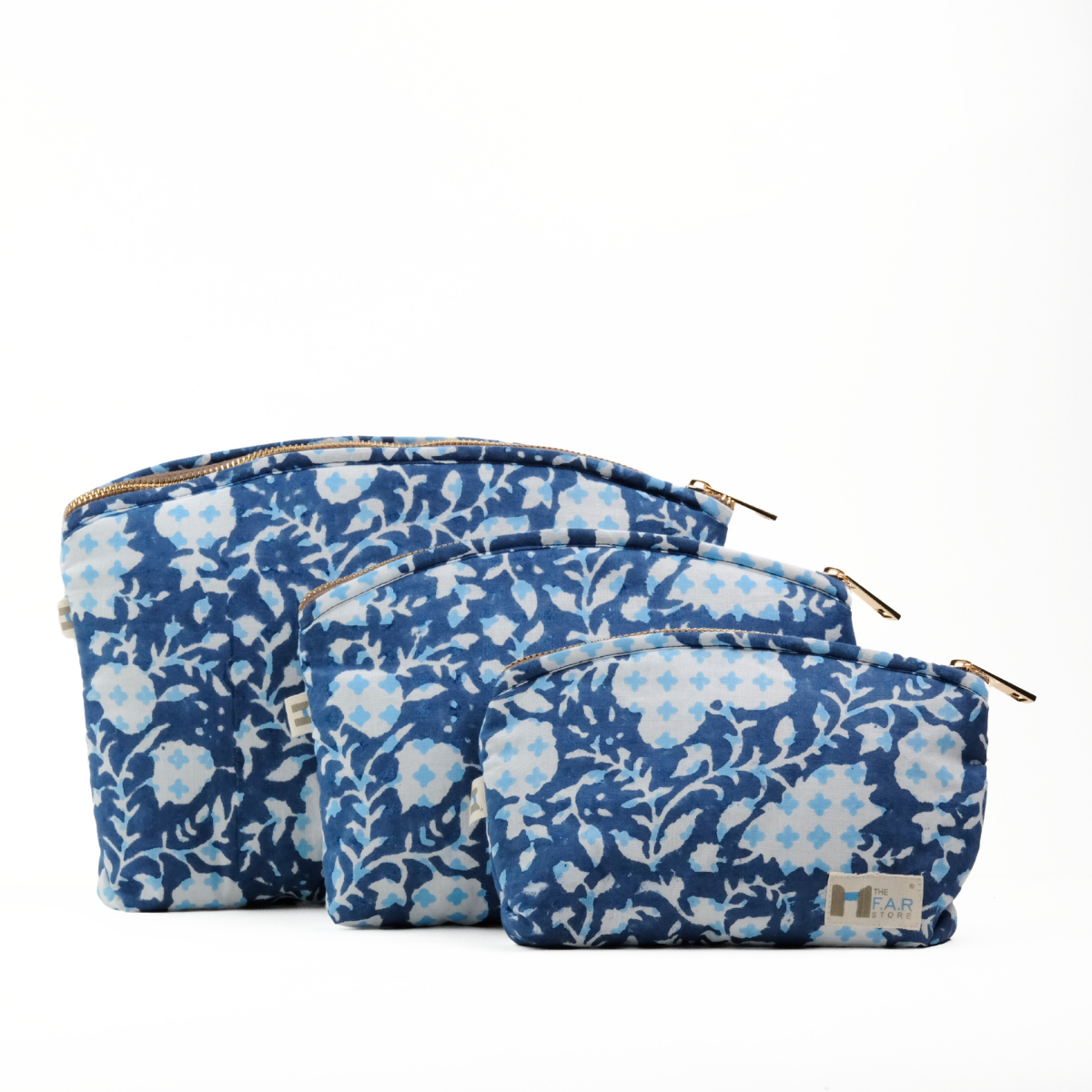 Set of 3 - Botanical Bliss Blue Utility Pouch