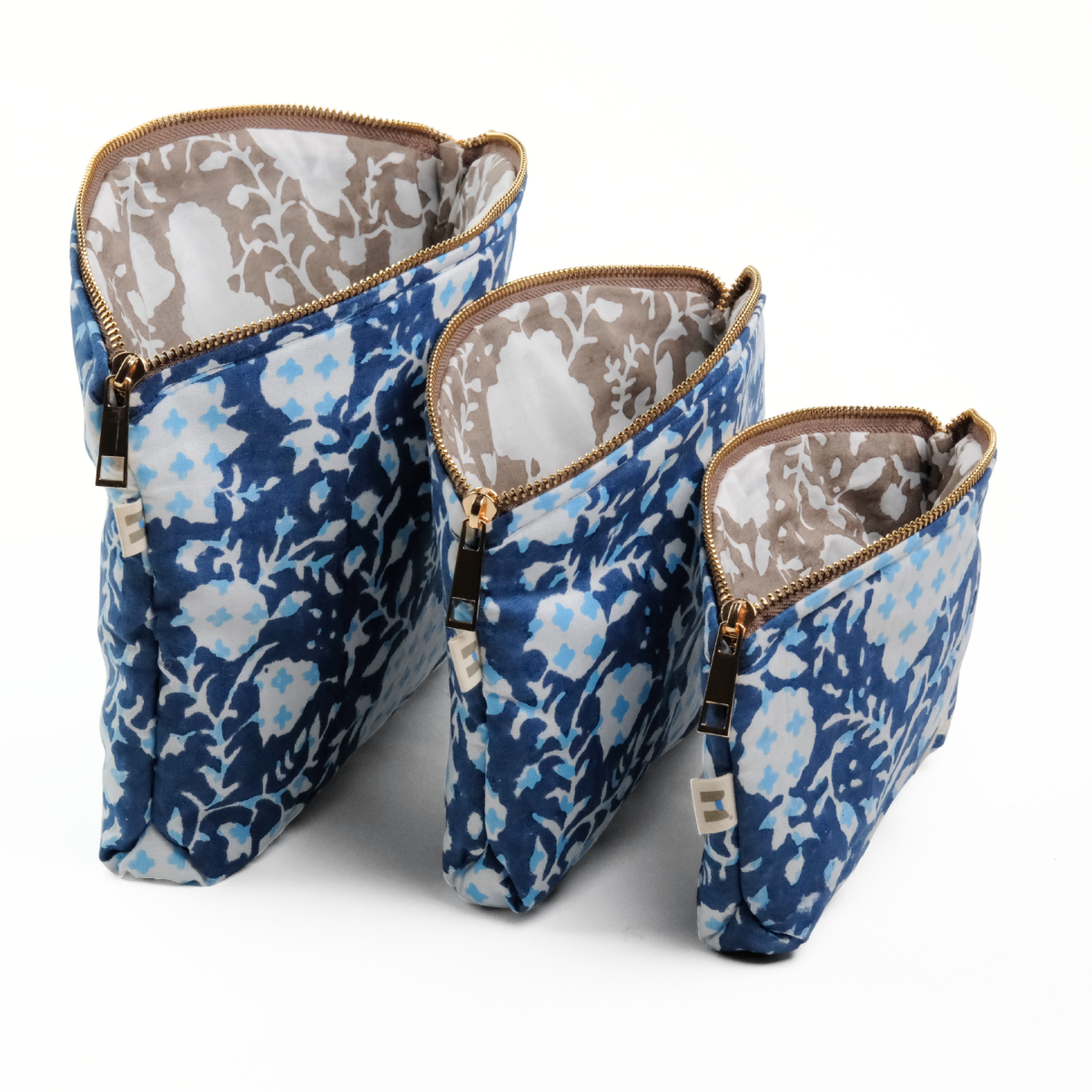 Set of 3 - Botanical Bliss Blue Utility Pouch