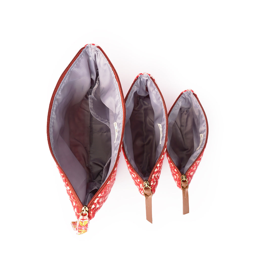 Set of 3 - Crimson Waves Toiletry Pouches