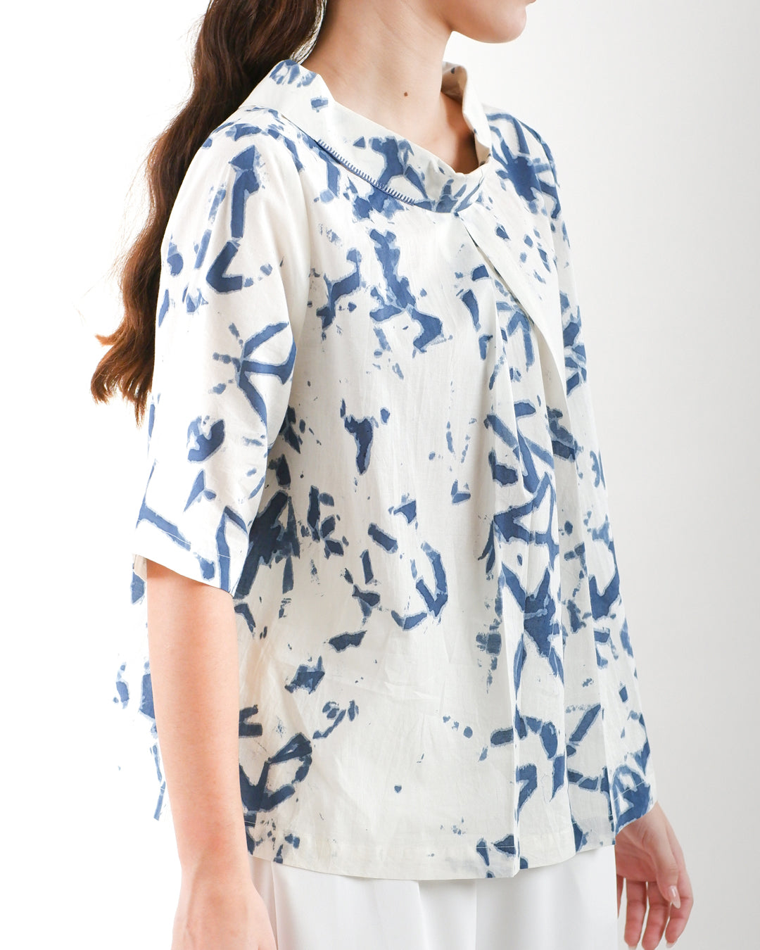 Broken Angles Block Print Turtleneck Top
