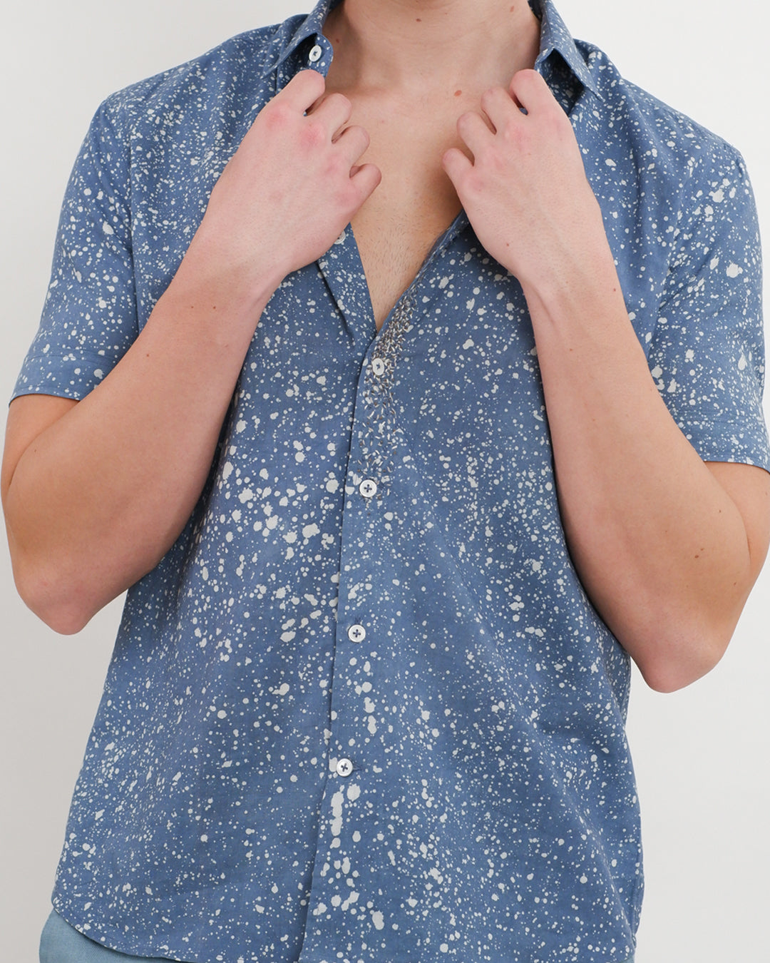 Cool Blue Stipples Batik Short Sleeve Shirt
