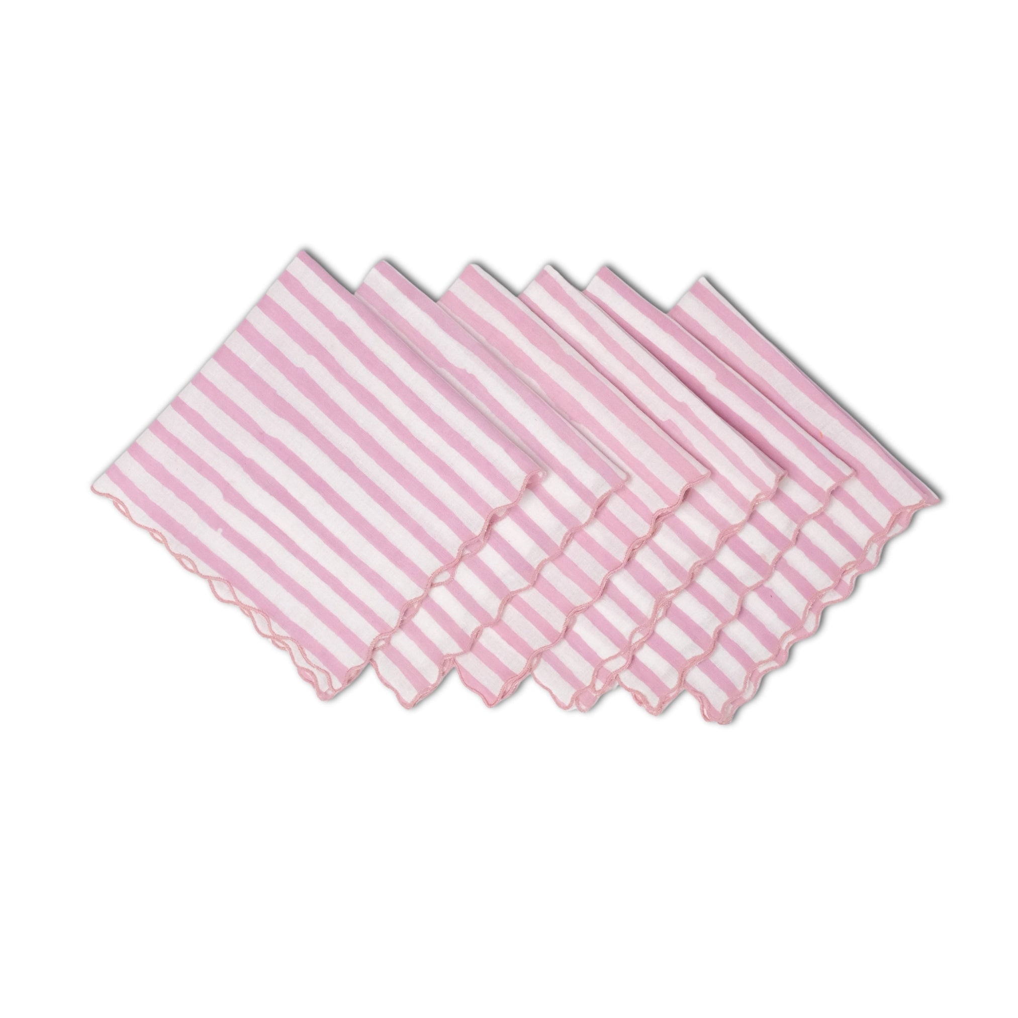 Set of 6 - Stripes Baby Pink Cocktail Napkins