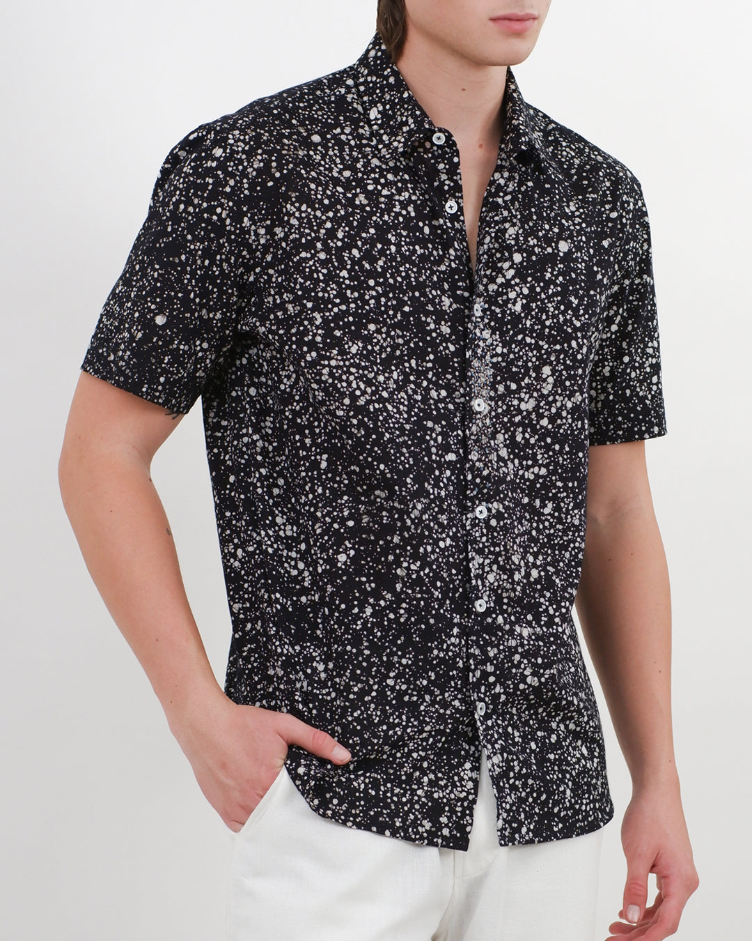 Black Stipples Batik Short Sleeve Shirt