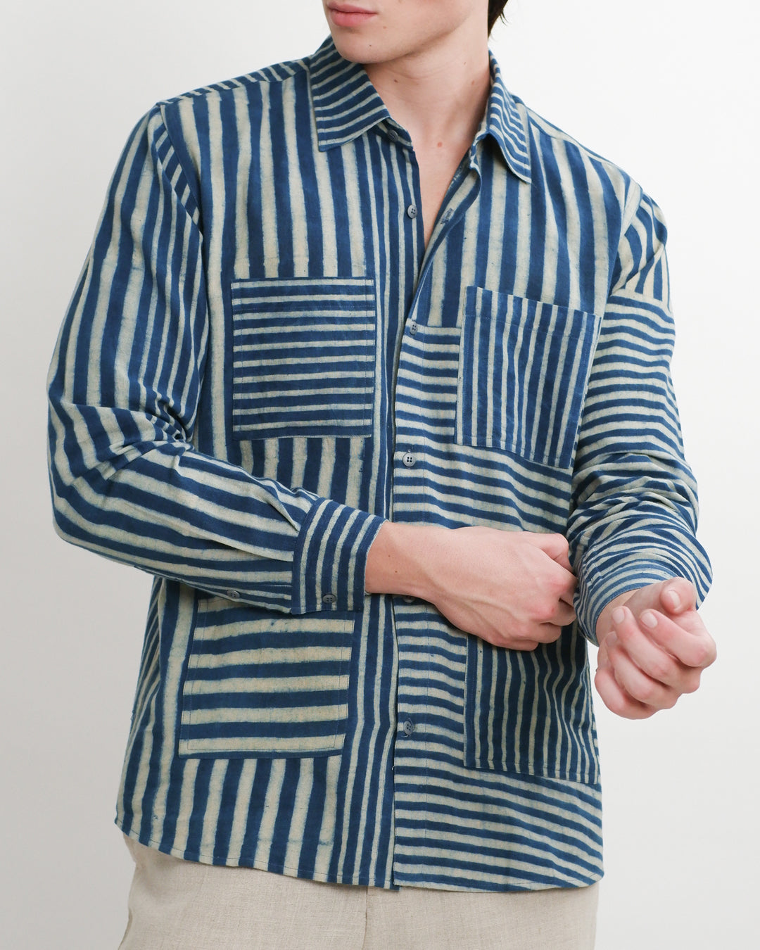 Indigo Striped Ajrakh Long Sleeve Shirt