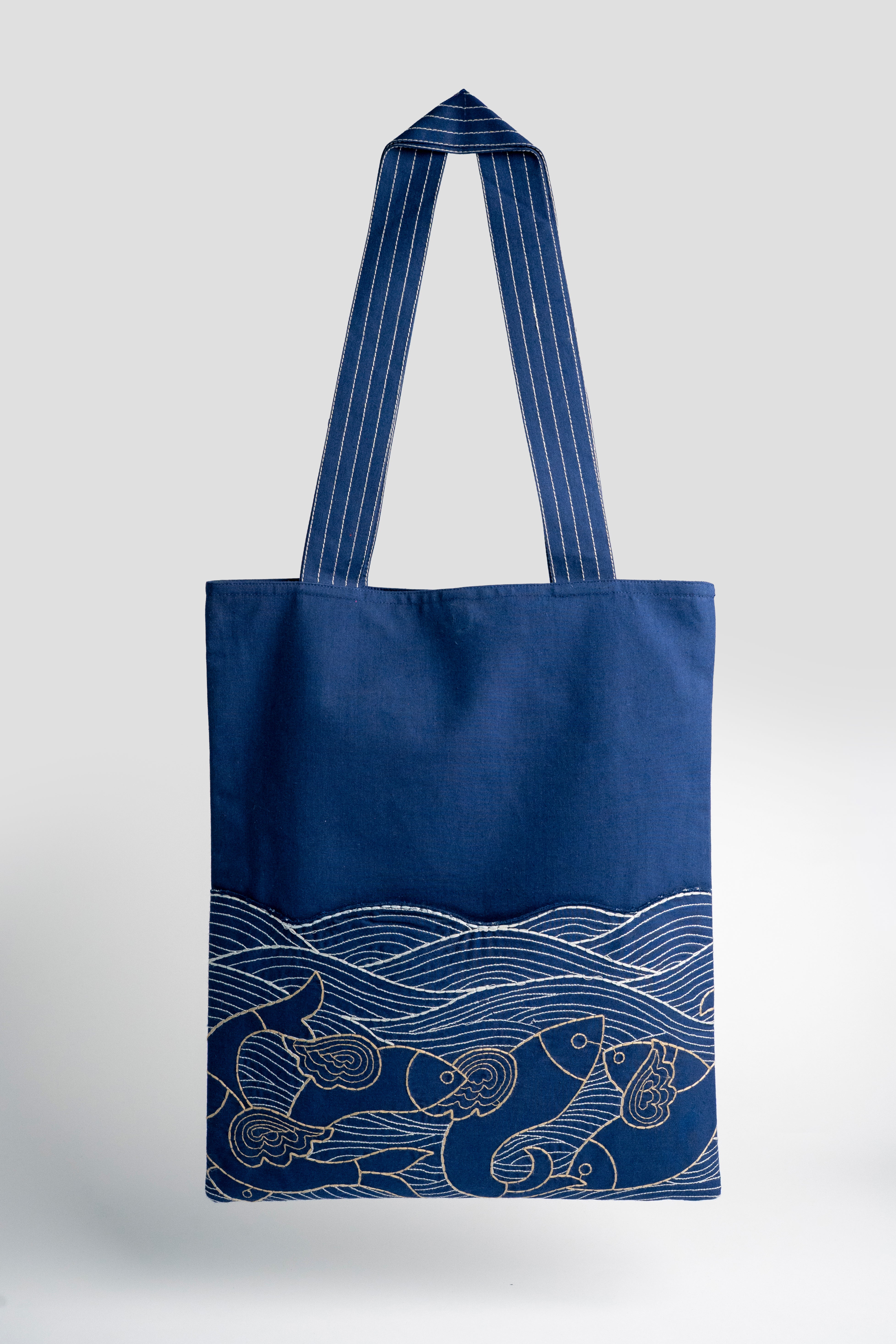 Gond Machli Blue Tote Bag