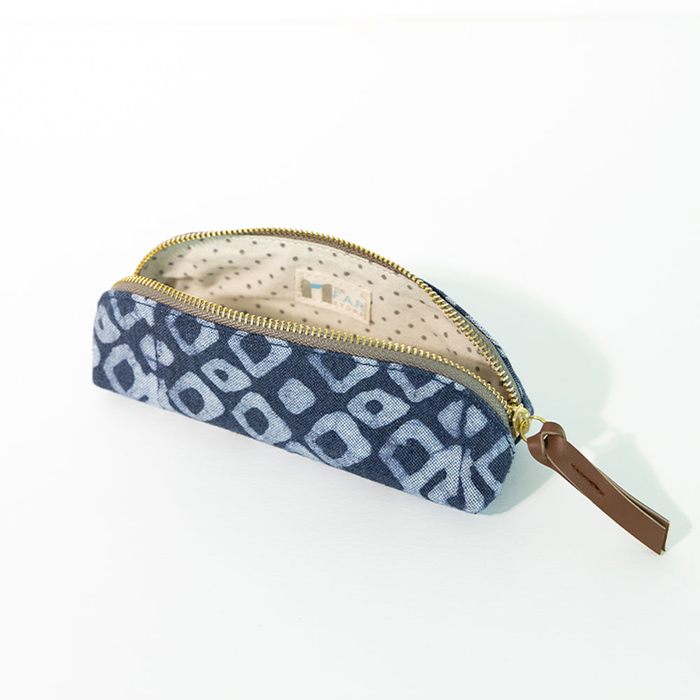 Denim Geometric - D Shape Pencil Pouch