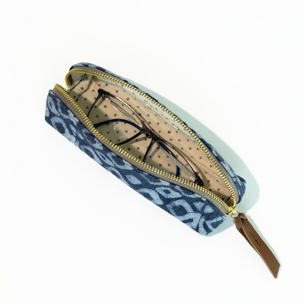 Denim Geometric - D Shape Pencil Pouch