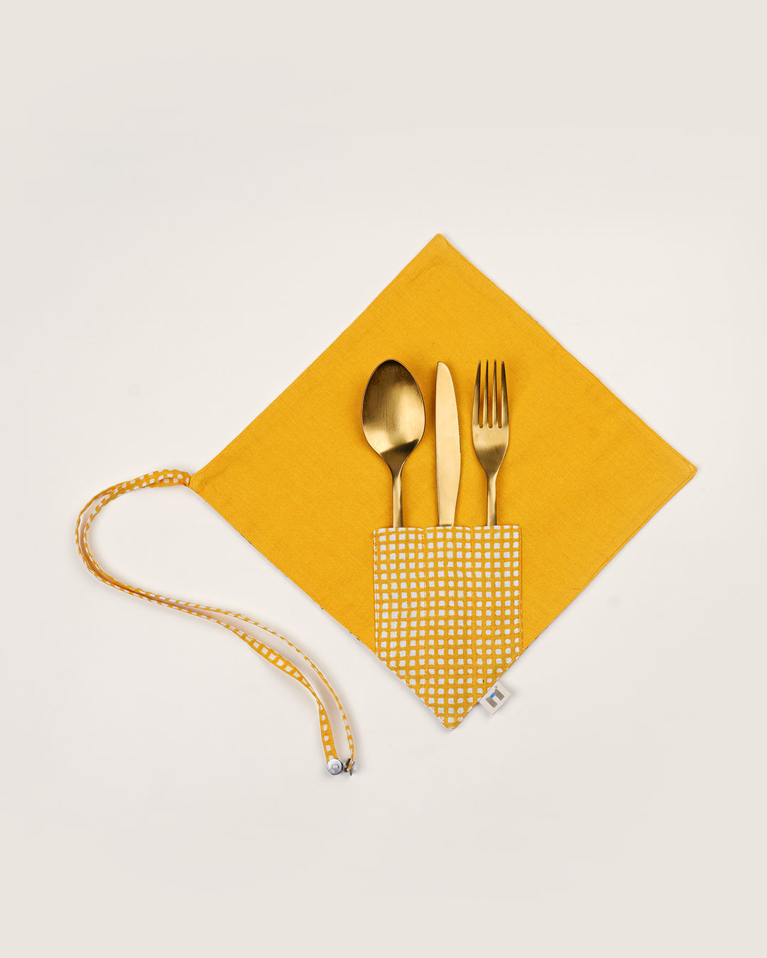 Set of 2 - Yellow & Green Checks Cutlery Case