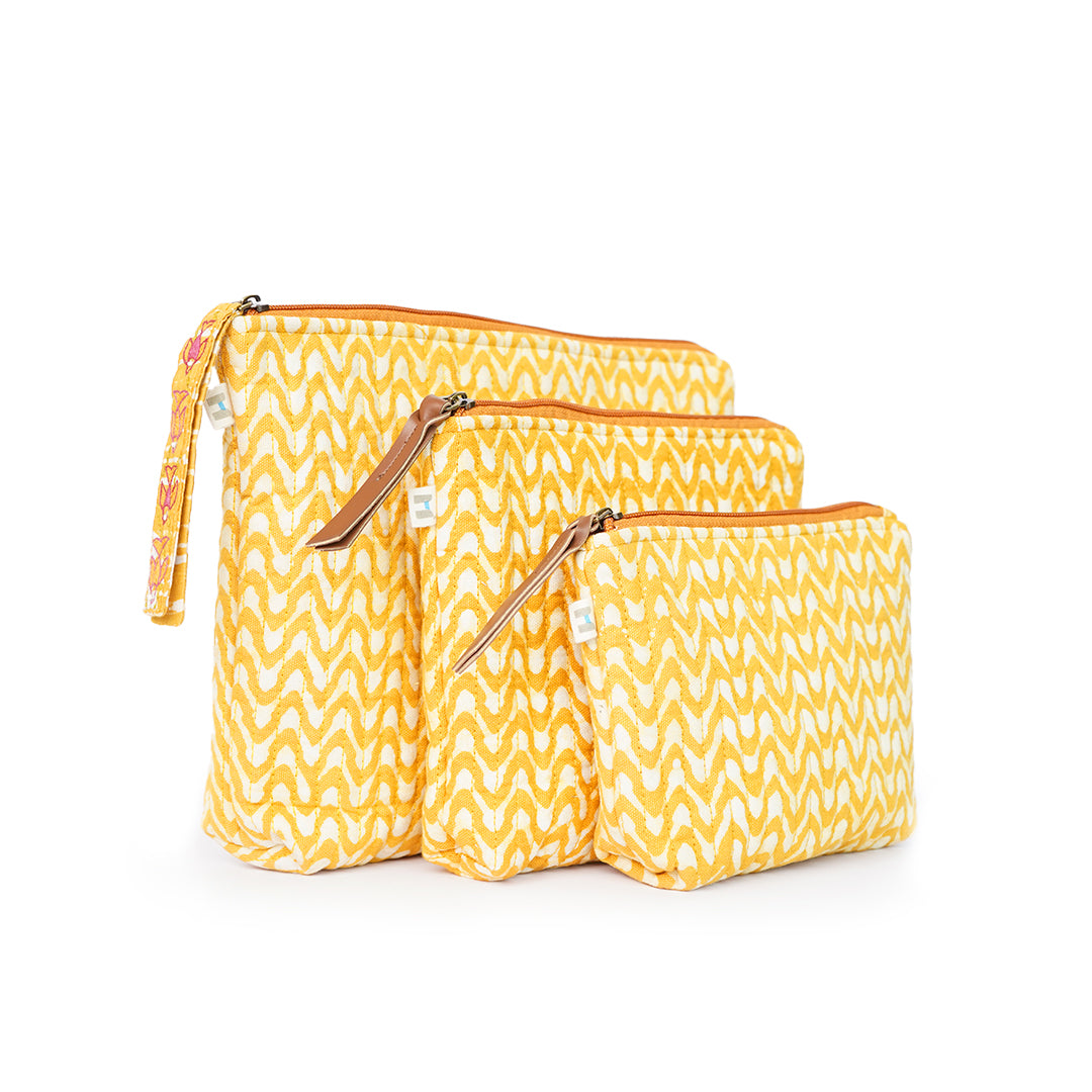 Set of 3 - Sunshine Waves Toiletry Pouches