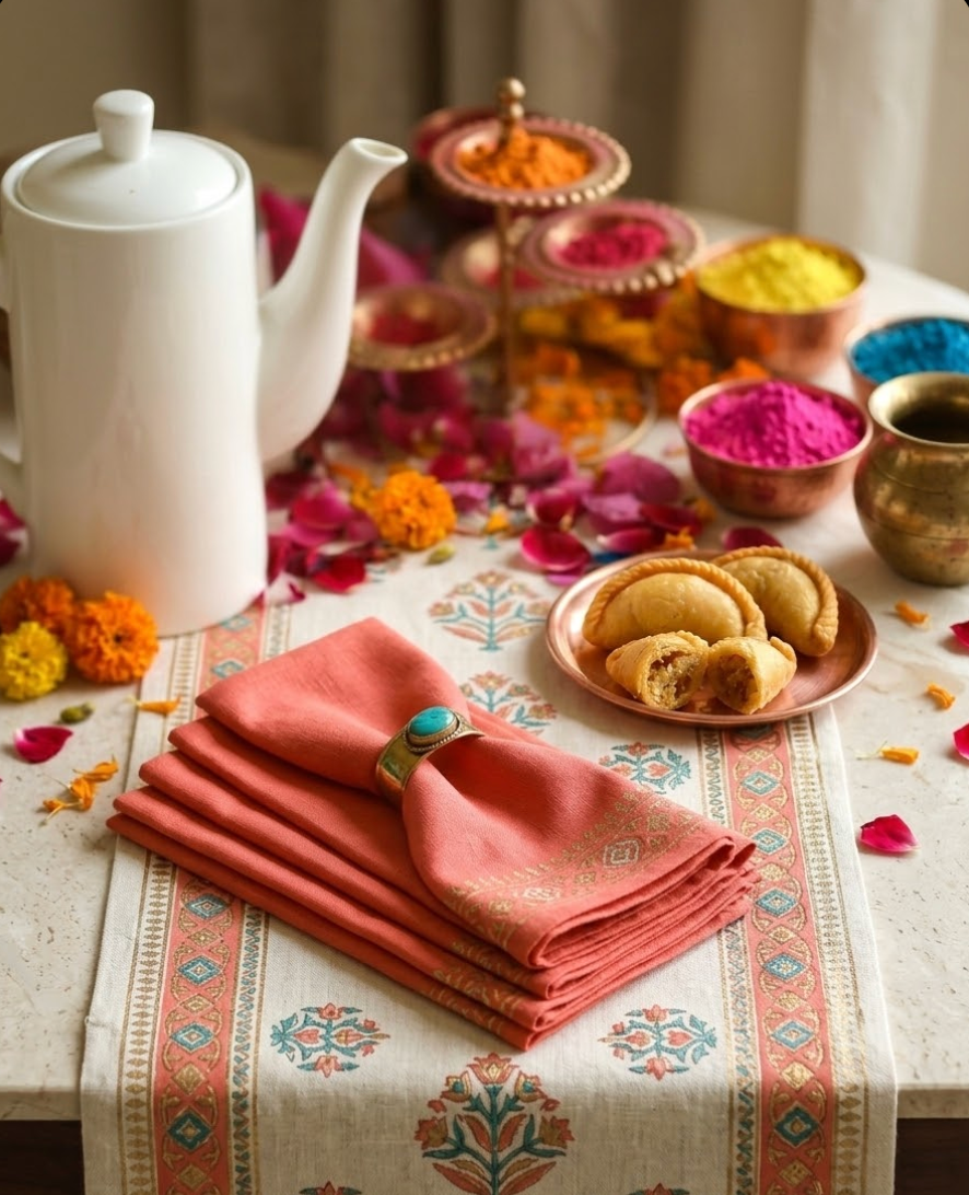From Gujiyas to Gulal: Holi Table Styling with Cotton Table Linens
