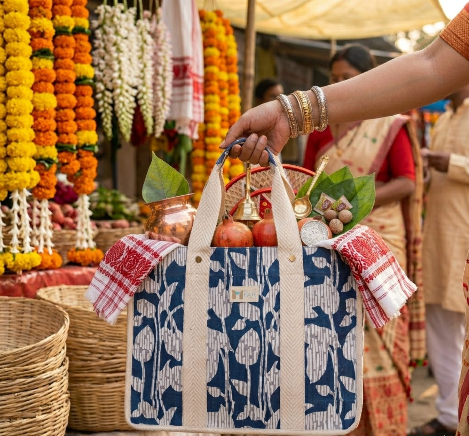 Square Totes for Local Market Shopping During Baisakhi & Bihu