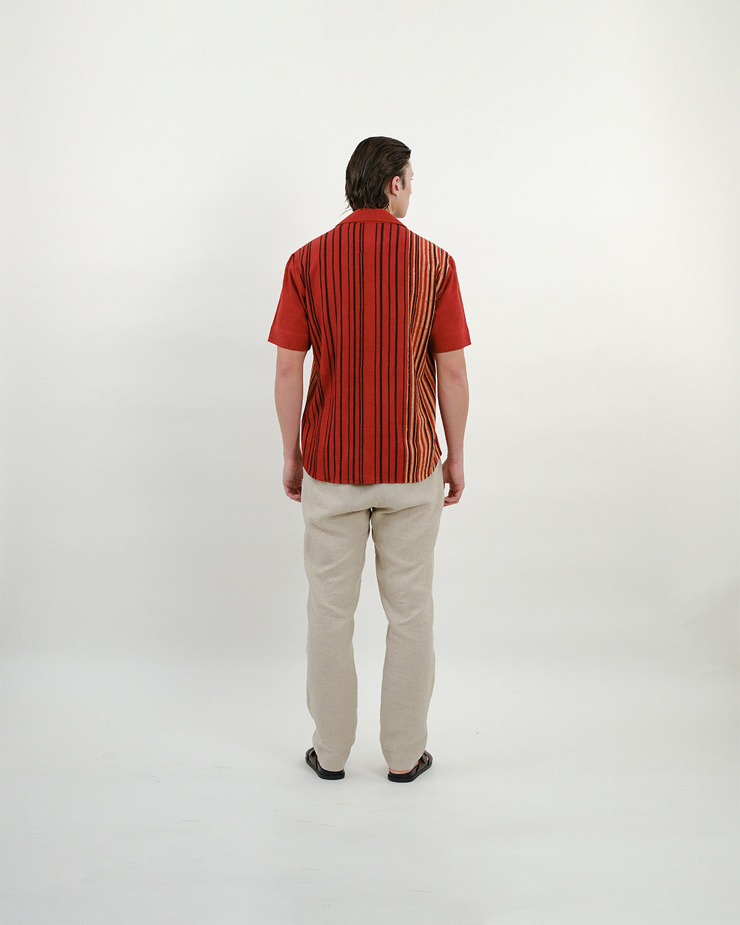 Red Cuban Collar Ajrakh Short Sleeve Shirt