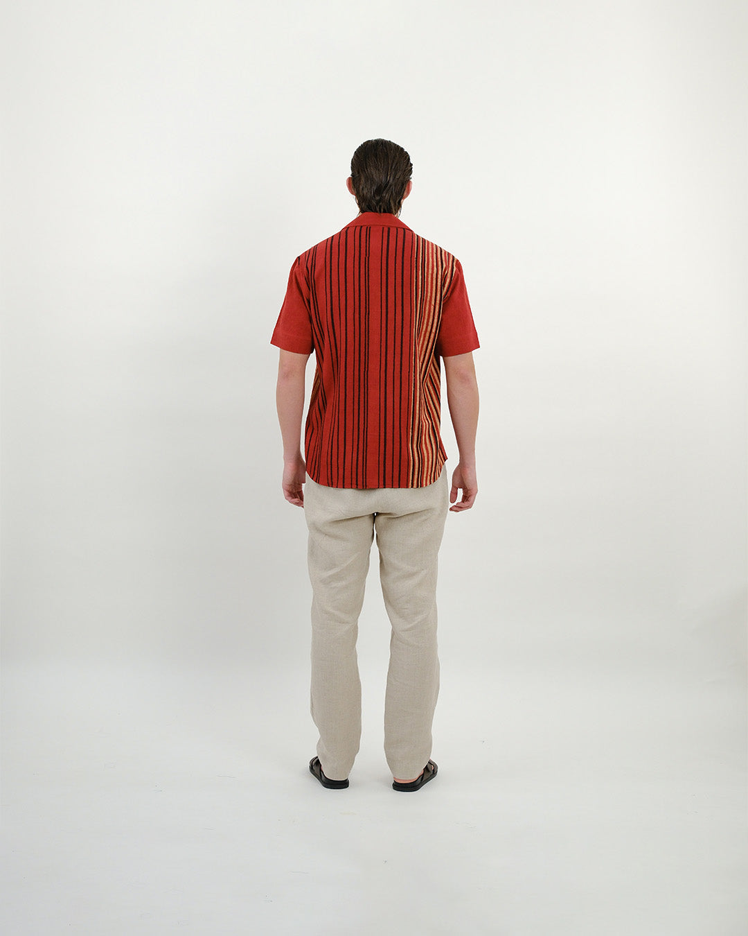 Red Cuban Collar Ajrakh Short Sleeve Shirt