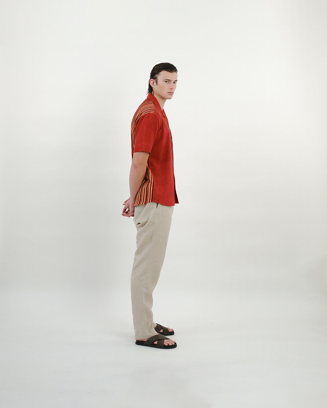 Red Cuban Collar Ajrakh Short Sleeve Shirt