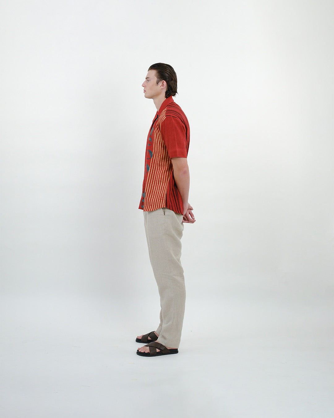 Red Cuban Collar Ajrakh Short Sleeve Shirt