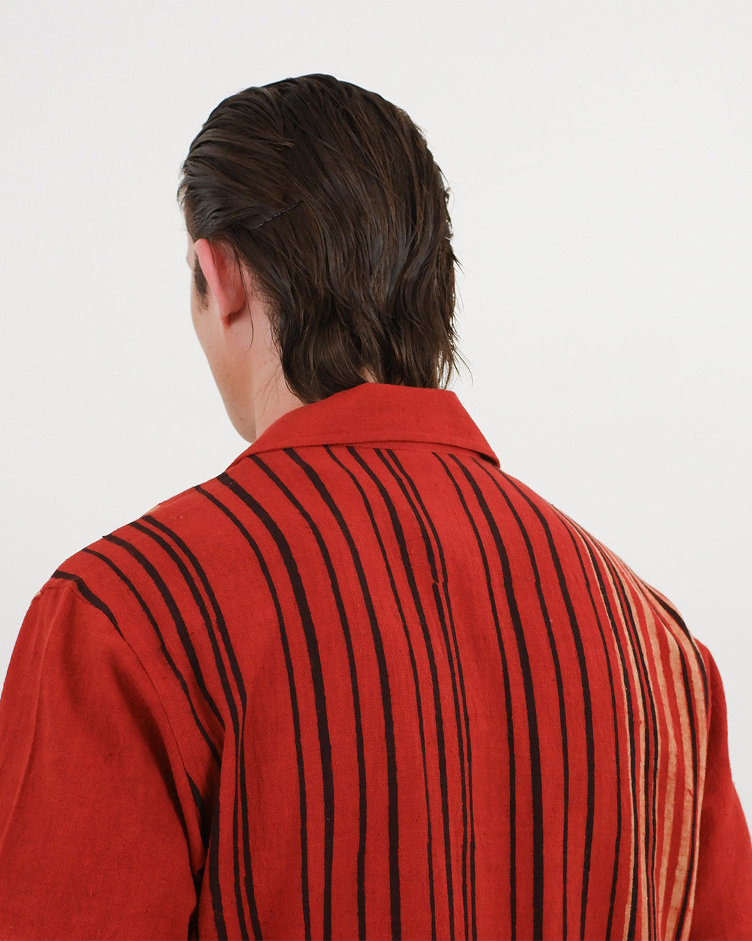 Red Cuban Collar Ajrakh Short Sleeve Shirt